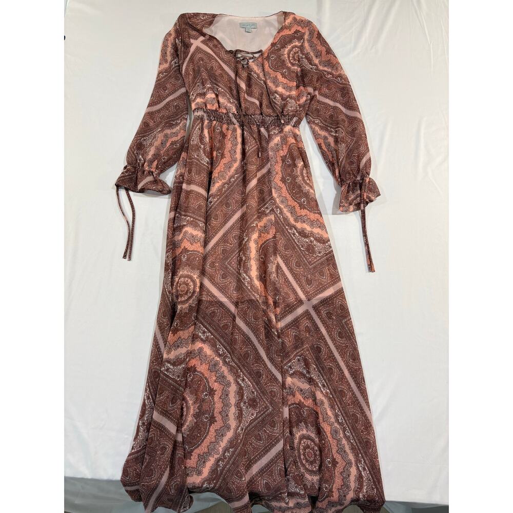 Belle + Sky Pink & Brown 3/4 Sleeve Maxi Dress
size medium